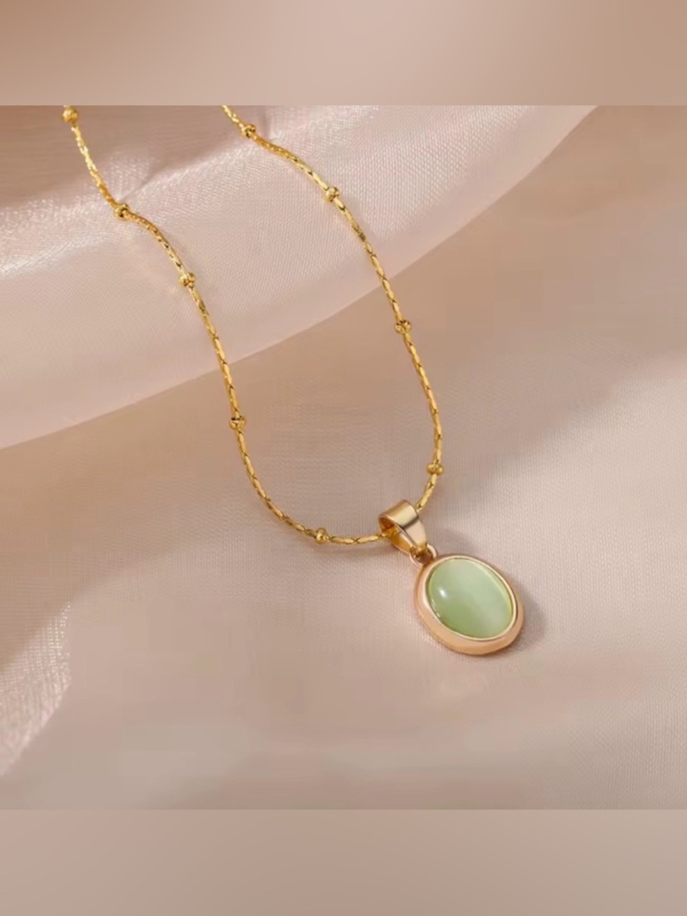 18K Gold Necklace Stainless Steel Opal Oval Pendant Necklace